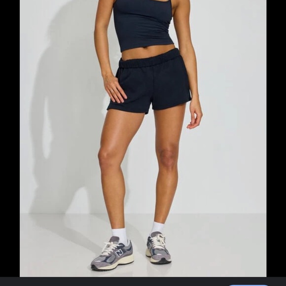 Garage Women's Navy Blue soft terry high rise 80’s Shorts with pockets - Picture 2 of 6